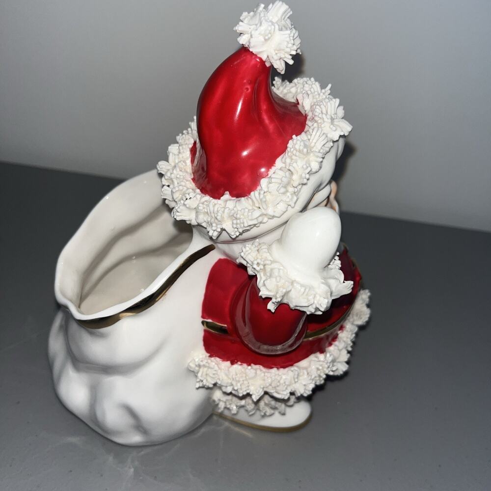 Napco Creations MCM Spaghetti Santa Christmas Planter w/Gold Trim S 413 A, 7.5" - Picture 7 of 16